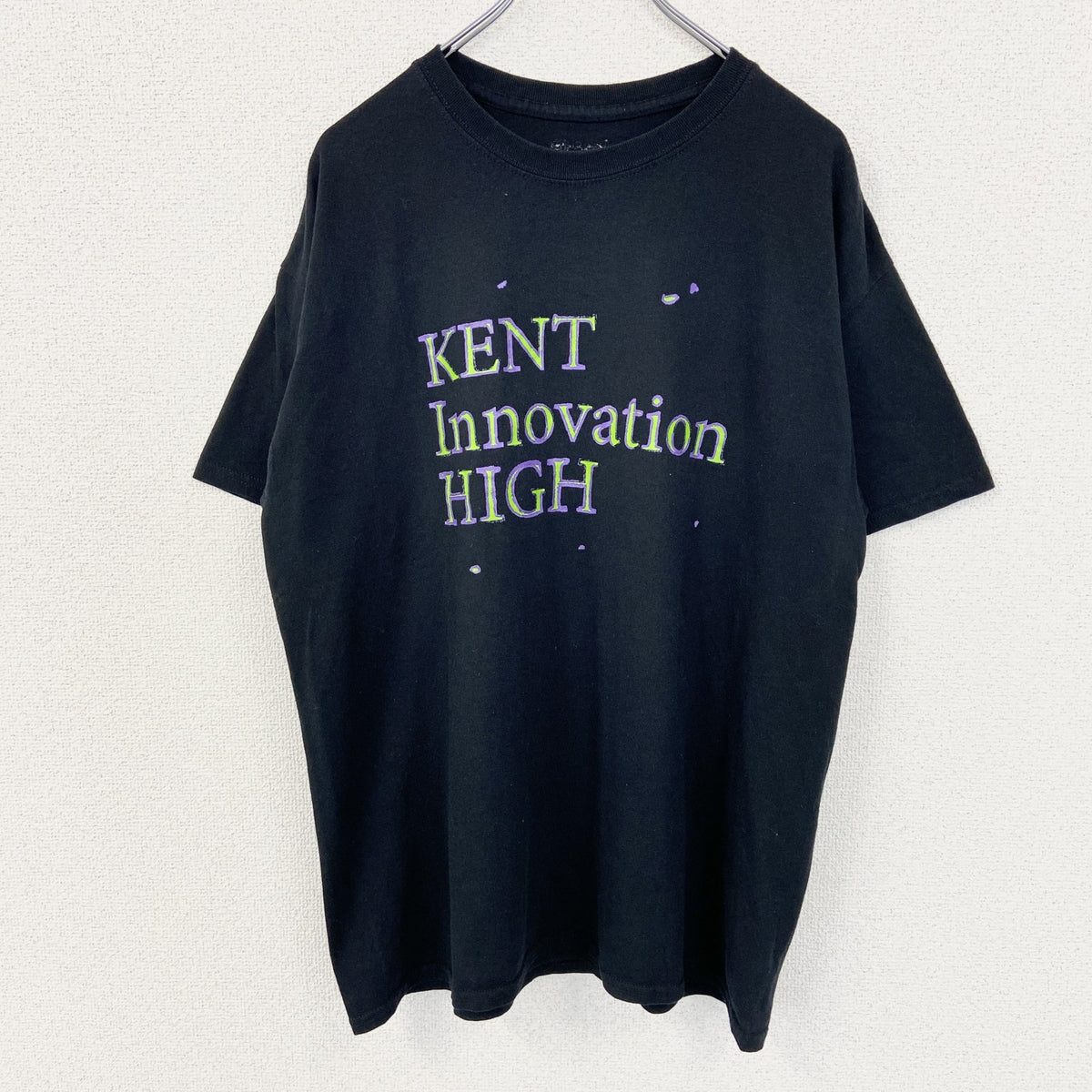 GILDAN　ギルダン　半袖デザインプリントTシャツ　バックプリント　クルーネック　黒　ブラック　KENT　古着
