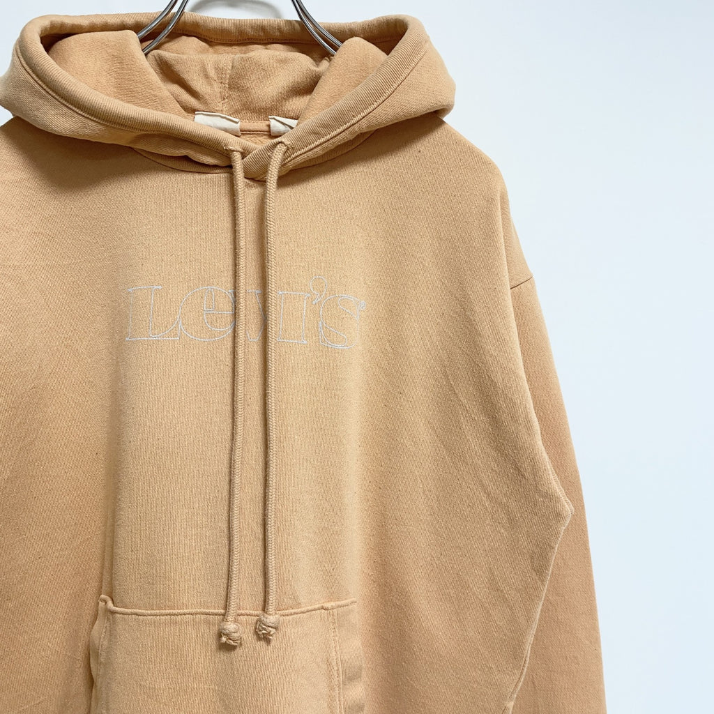 LEVIS　リーバイス　長袖フロントロゴプリントパーカー　スウェットプルオーバー　オレンジ　秋冬服　Sサイズ　古着