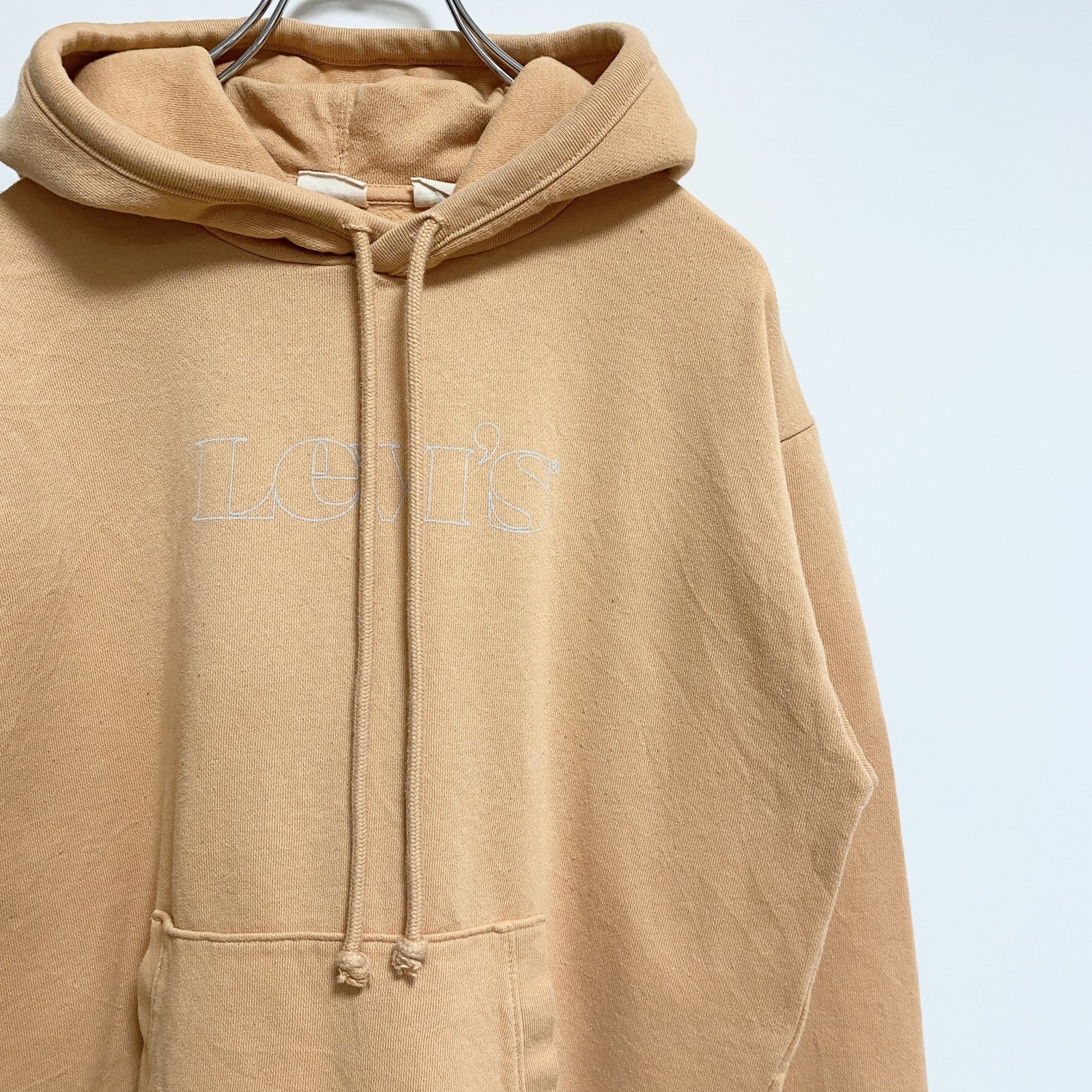 LEVIS　リーバイス　長袖フロントロゴプリントパーカー　スウェットプルオーバー　オレンジ　秋冬服　Sサイズ　古着