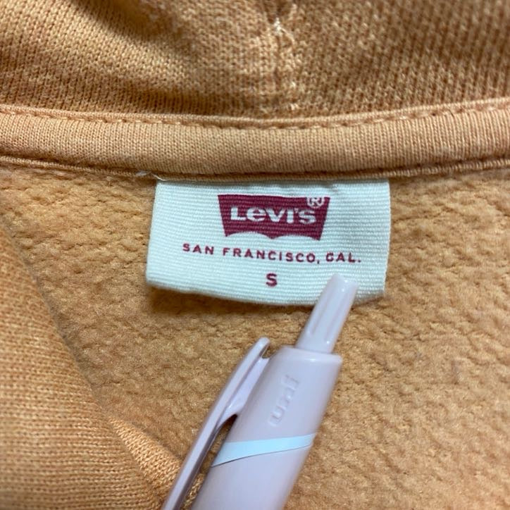 LEVIS　リーバイス　長袖フロントロゴプリントパーカー　スウェットプルオーバー　オレンジ　秋冬服　Sサイズ　古着