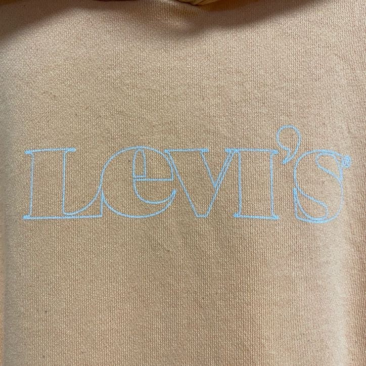 LEVIS　リーバイス　長袖フロントロゴプリントパーカー　スウェットプルオーバー　オレンジ　秋冬服　Sサイズ　古着