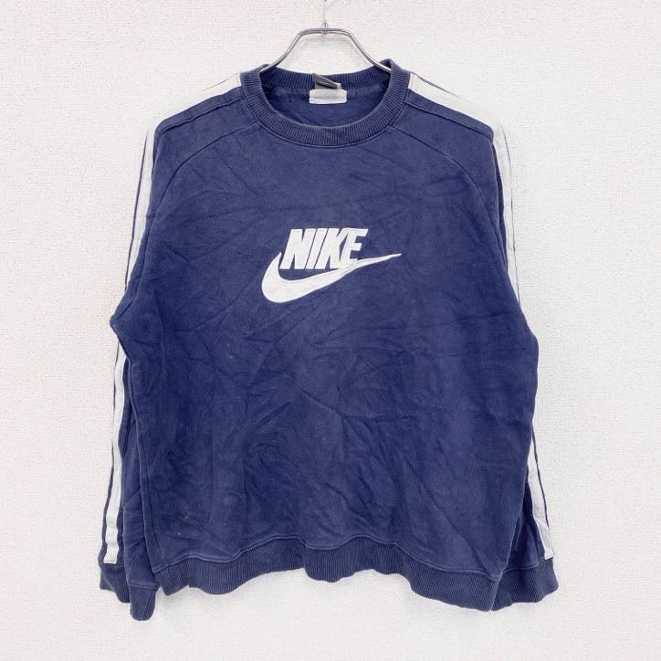 00s　NIKE　ナイキ　スウェット/トレーナー　ヴィンテージ　ロゴ刺繍　紺　ネイビー　Lサイズ　古着