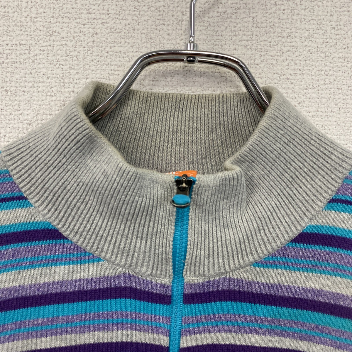 PUMA　プーマ　ハーフジップコットンニットセーター　マルチカラー　灰色　グレー　Lサイズ　古着