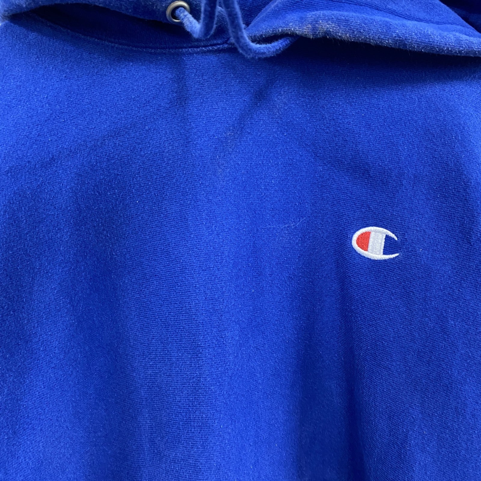 Champion　チャンピオン　リバースウィーブ　スウェットパーカー/フーディー　刺繍ロゴ　ワンポイント　現行　青　ブルー　Mサイズ トレーナー スウェットトップス フード付き 古着
