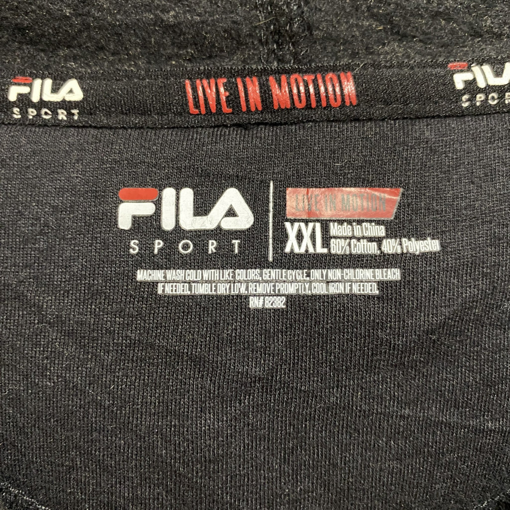 FILA　フィラ　長袖ロゴプリントパーカー　スウェットプルオーバー　黒　ブラック　秋冬服　ビッグシルエット　2XLサイズ　古着