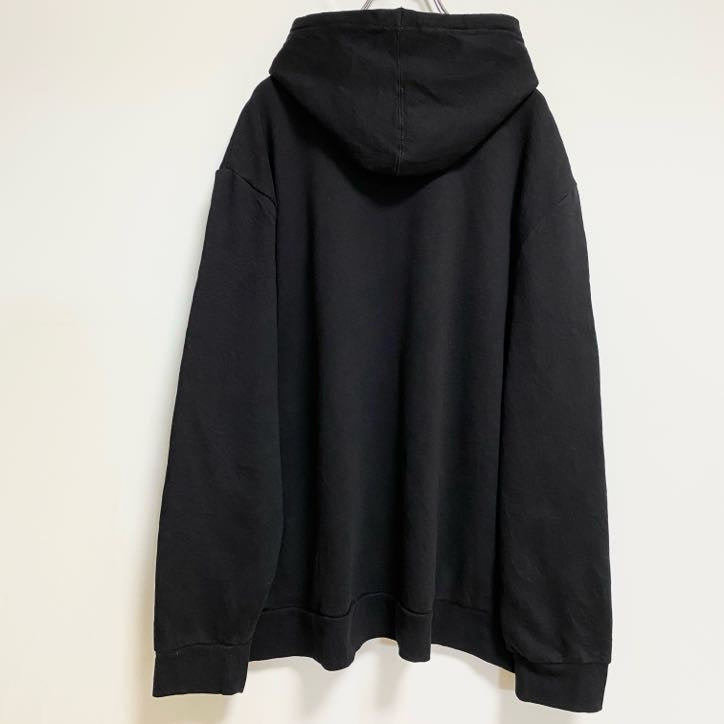 FILA　フィラ　長袖ロゴプリントパーカー　スウェットプルオーバー　黒　ブラック　秋冬服　ビッグシルエット　2XLサイズ　古着