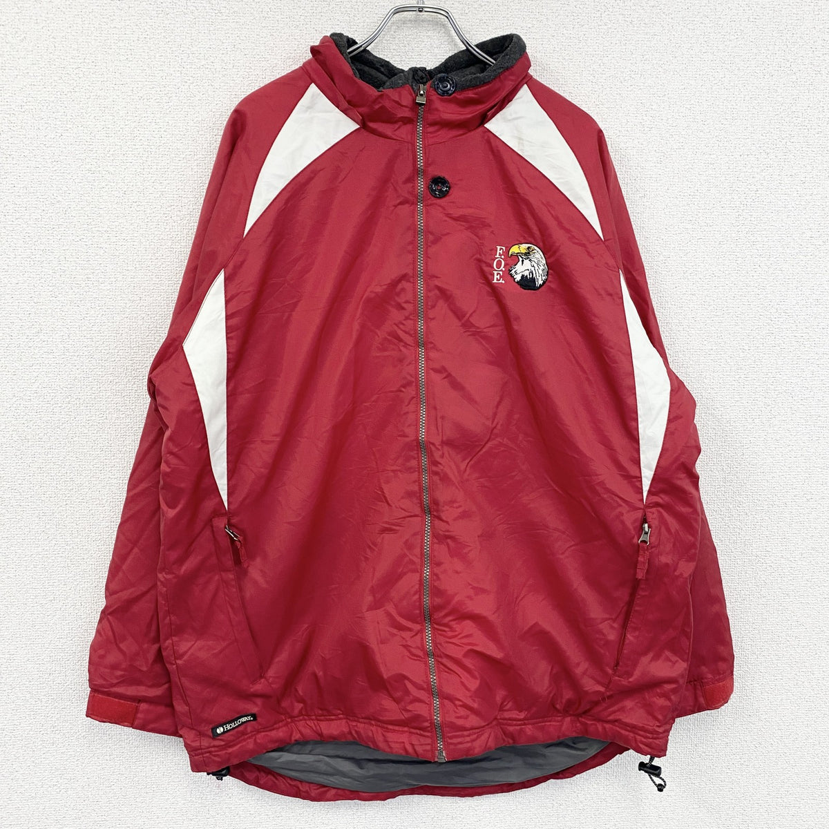 90s　Holloway　ホロウェイ　フルジップナイロンジャケット　ラグランスリーブ　刺繍ロゴ　アニマル柄　赤　レッド　Lサイズ　　ヴィンテージ　古着