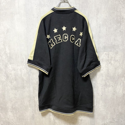 古着 used　mecca　半袖フルジップジャージ　トラックジャケット　ワッペン　黒　ブラック　ビックシルエット　XLサイズ