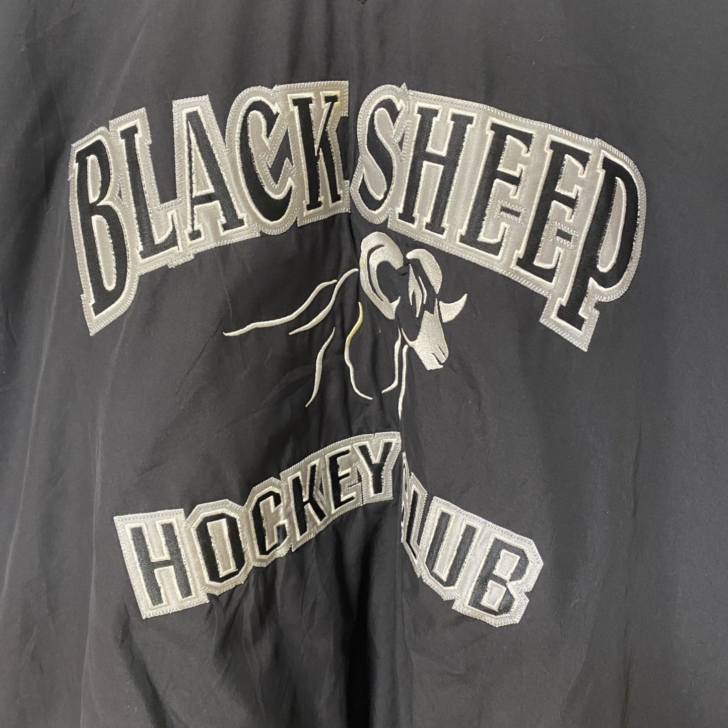 古着 used　LAL　長袖刺繍ナイロンプルオーバー　ウインドブレーカー　アイスホッケー　黒　Vネック　XXXLサイズ