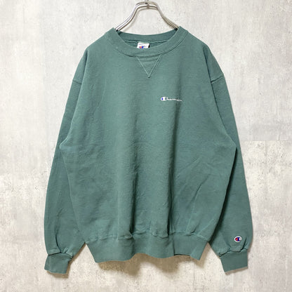 古着 used　90s　90年代　Champion　チャンピオン　長袖ロゴ刺繍スウェット　トレーナー　緑　グリーン　XLサイズ