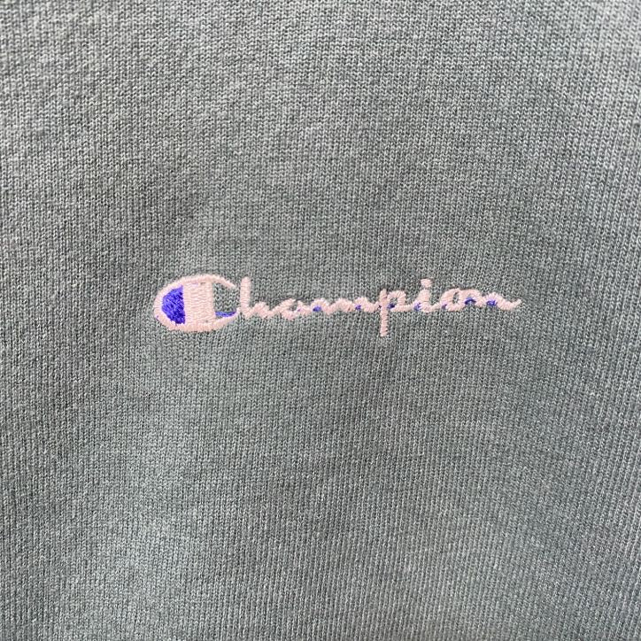 古着 used　90s　90年代　Champion　チャンピオン　長袖ロゴ刺繍スウェット　トレーナー　緑　グリーン　XLサイズ