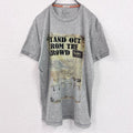 PEPE JNS　半袖プリントTシャツ　3連プリント　英字プリント　新聞紙　クルーネック　灰色　グレー　XLサイズ　古着
