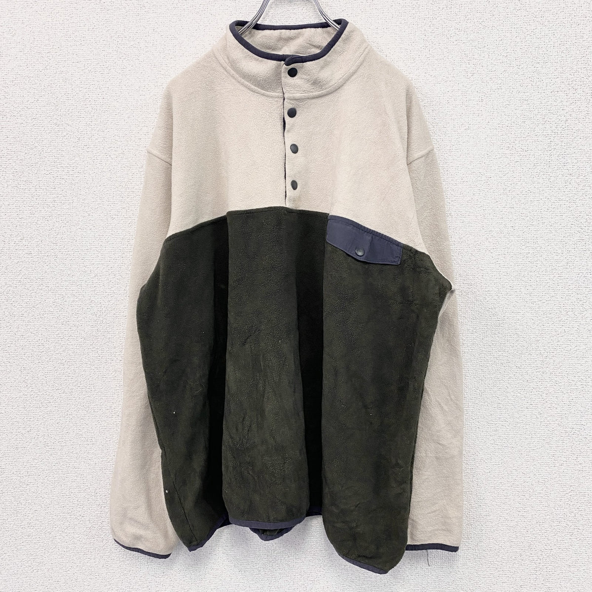 FIELD＆FOREST　ハーフボタンフリースプルオーバー　グリーン　ベージュ　XXLサイズ　古着