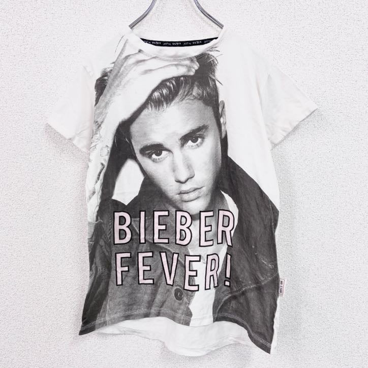 NO:1 FAN　半袖音楽プリントTシャツ　ジャスティンビーバー　白　ホワイト　6-8サイズ　古着