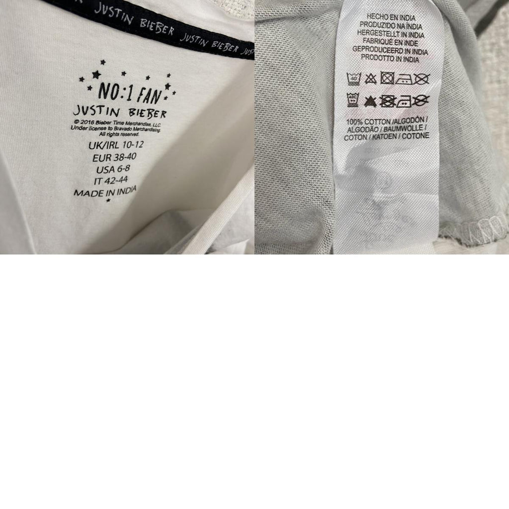 NO:1 FAN　半袖音楽プリントTシャツ　ジャスティンビーバー　白　ホワイト　6-8サイズ　古着