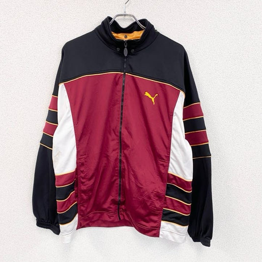 80s　PUMA　プーマ　トラックジャケット/ジャージ　ヴィンテージ　刺繍ロゴ　マルチカラー　赤　ボルドー　Lサイズ