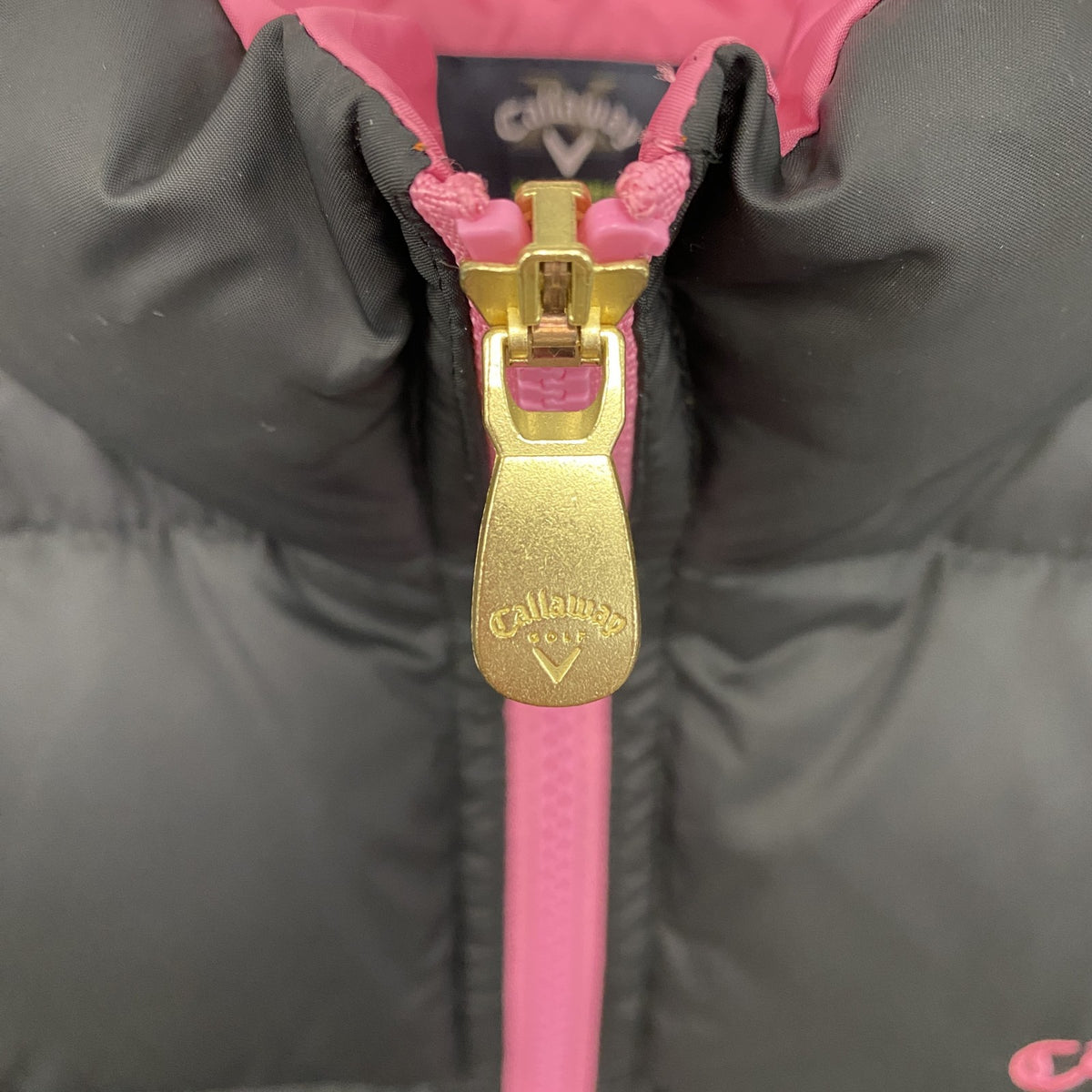 callaway　キャロウェイ　ダウンベスト　ダウン90％　黒　ブラック　ピンク　バイカラー　Lサイズ ダウンアウター メンズ ポリエステル 古着