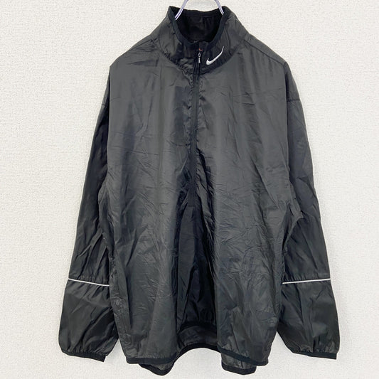 古着 used　NIKE ナイキ　90s　長袖ナイロンプルオーバー　ハーフジップ　ワンポイントロゴ刺繍　黒　ブラック　Mサイズ