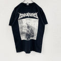 GILDAN　ギルダン　Gravesend　グレーブゼンド　半袖プリントバンドTシャツ　ブラックレター　黒　ブラック　Mサイズ カットソー メンズ コットン 古着
