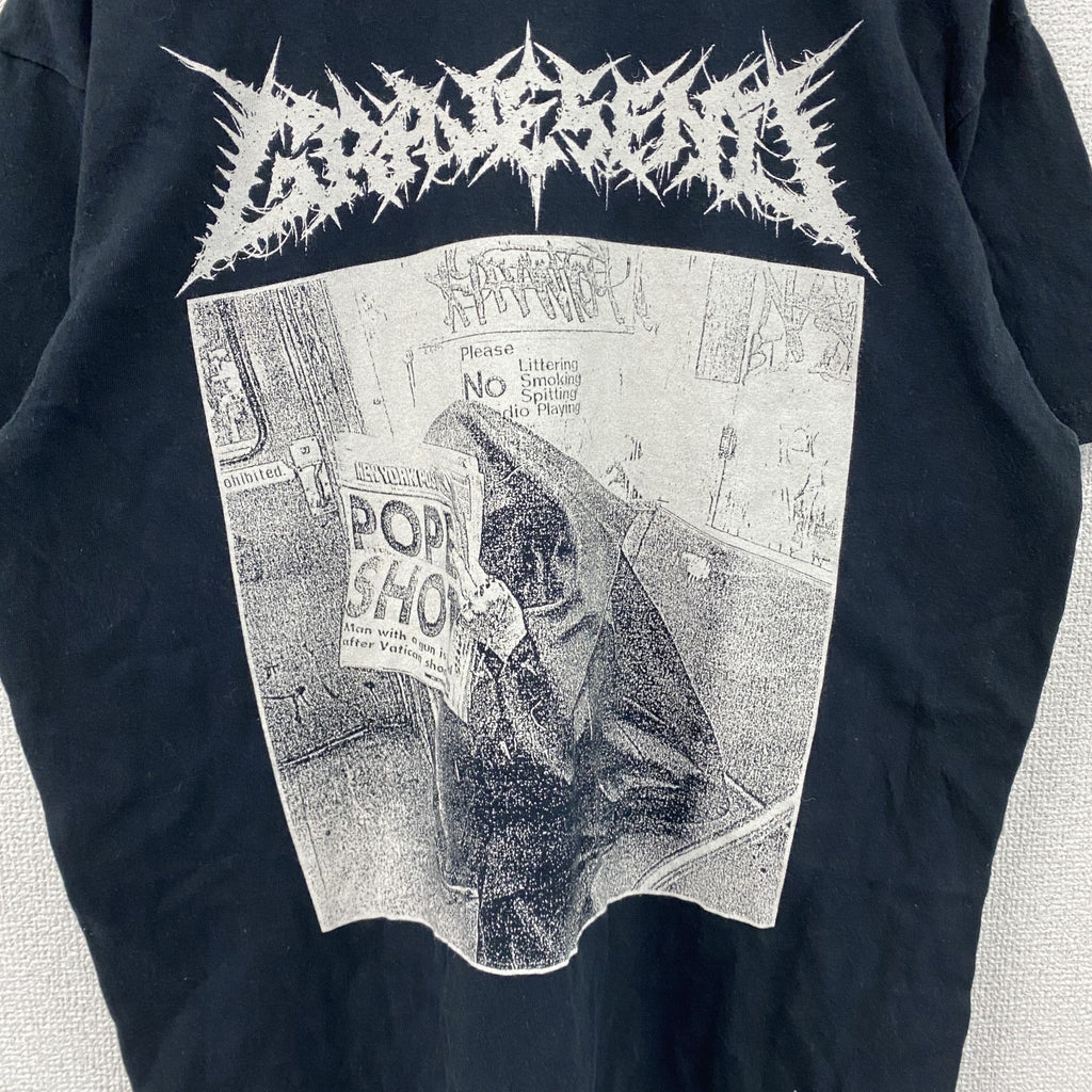 GILDAN　ギルダン　Gravesend　グレーブゼンド　半袖プリントバンドTシャツ　ブラックレター　黒　ブラック　Mサイズ カットソー メンズ コットン 古着