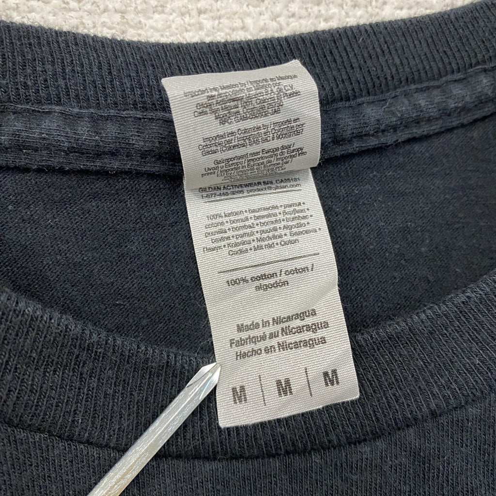 GILDAN　ギルダン　Gravesend　グレーブゼンド　半袖プリントバンドTシャツ　ブラックレター　黒　ブラック　Mサイズ カットソー メンズ コットン 古着