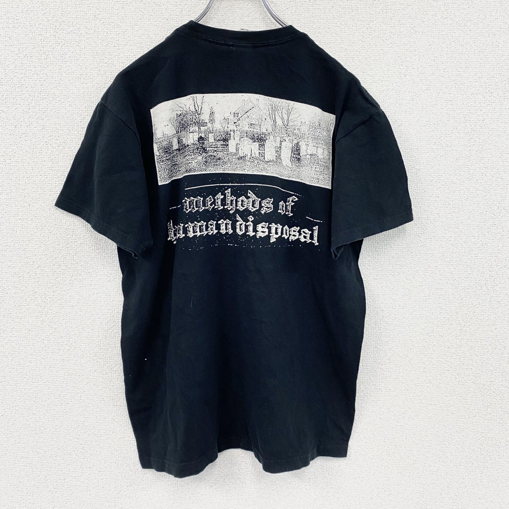 GILDAN　ギルダン　Gravesend　グレーブゼンド　半袖プリントバンドTシャツ　ブラックレター　黒　ブラック　Mサイズ カットソー メンズ コットン 古着