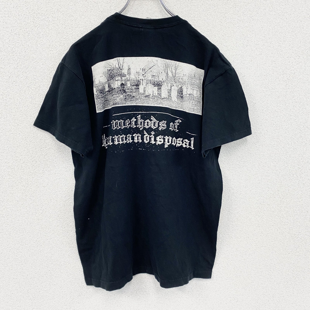 GILDAN　ギルダン　Gravesend　グレーブゼンド　半袖プリントバンドTシャツ　ブラックレター　黒　ブラック　Mサイズ カットソー メンズ コットン 古着