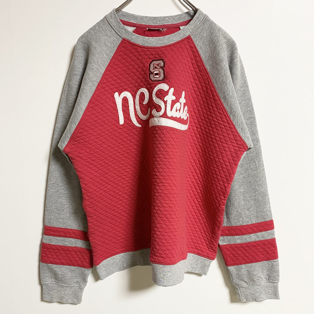 NC STATE UNIVERSITY　長袖カレッジプリントスウェット　トレーナー　刺繍　キルティング　レトロ　古着
