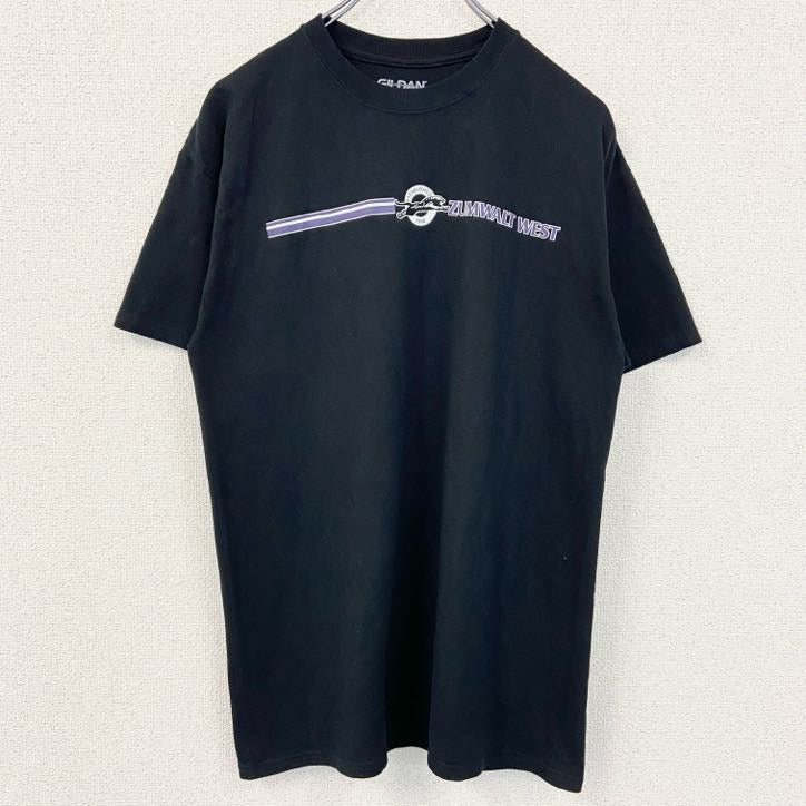 GILDAN　半袖クルーネックTシャツ　バックプリント　JAGUARS　ザムウォルトウエスト　肉球　黒　ブラック　Mサイズ　古着