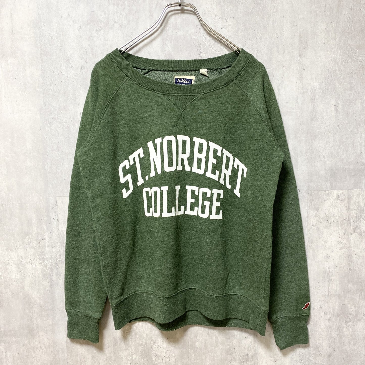 古着 used　Triblend Sweats　長袖カレッジプリントスウェット　トレーナー　セントノアバート大学　緑　Ｍサイズ