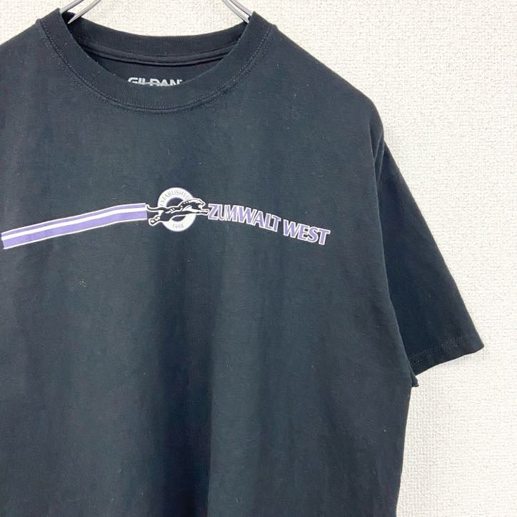 GILDAN　半袖クルーネックTシャツ　バックプリント　JAGUARS　ザムウォルトウエスト　肉球　黒　ブラック　Mサイズ　古着