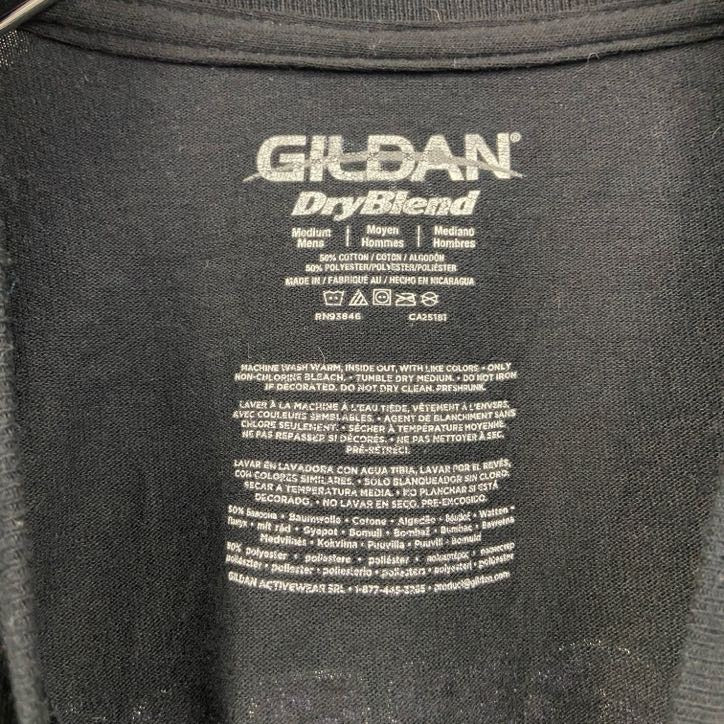 GILDAN　半袖クルーネックTシャツ　バックプリント　JAGUARS　ザムウォルトウエスト　肉球　黒　ブラック　Mサイズ　古着