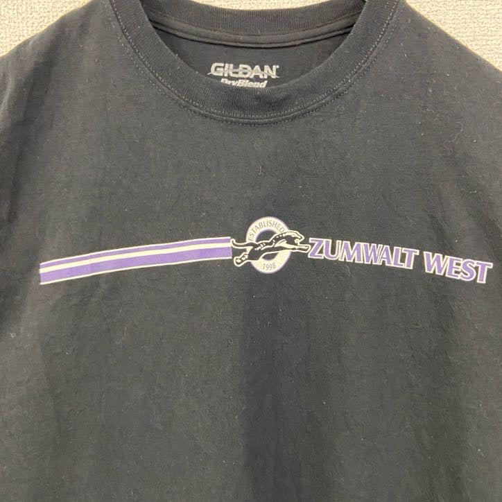 GILDAN　半袖クルーネックTシャツ　バックプリント　JAGUARS　ザムウォルトウエスト　肉球　黒　ブラック　Mサイズ　古着