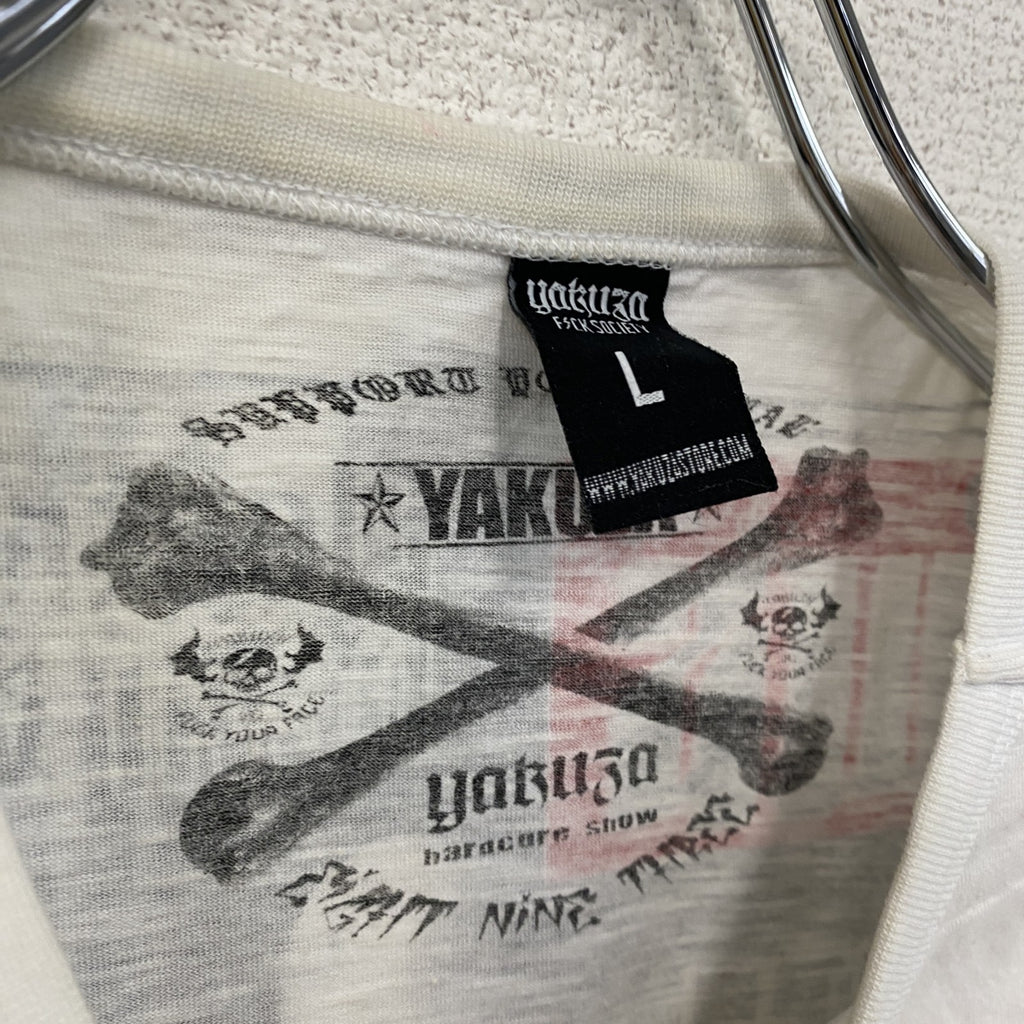 YAKUZA　半袖プリントTシャツ　白　ホワイト　Lサイズ　古着