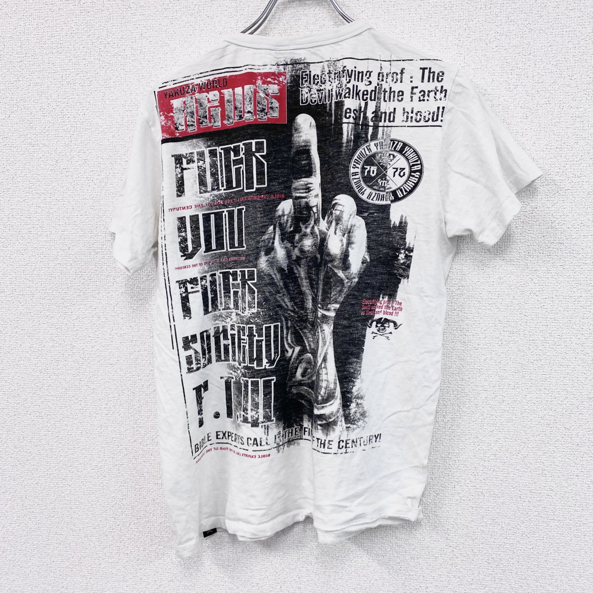 YAKUZA　半袖プリントTシャツ　白　ホワイト　Lサイズ　古着