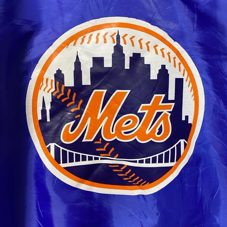 古着 used　長袖ロゴプリントスタジャン　バックプリント　MLB　METS　ニューヨークメッツ　野球　青　ヴィンテージ　Lサイズ