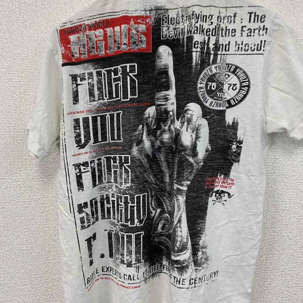 YAKUZA　半袖プリントTシャツ　白　ホワイト　Lサイズ　古着