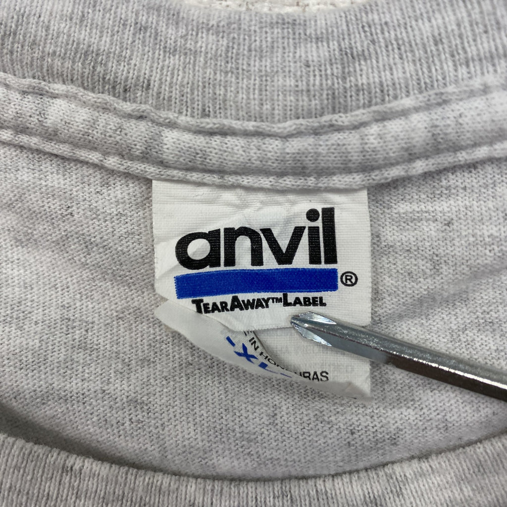 ～00s　anvil　アンヴィル　半袖プリントTシャツ　デカロゴ　ヴィンテージ　霜降りグレー　XLサイズ カットソー メンズ コットン 古着