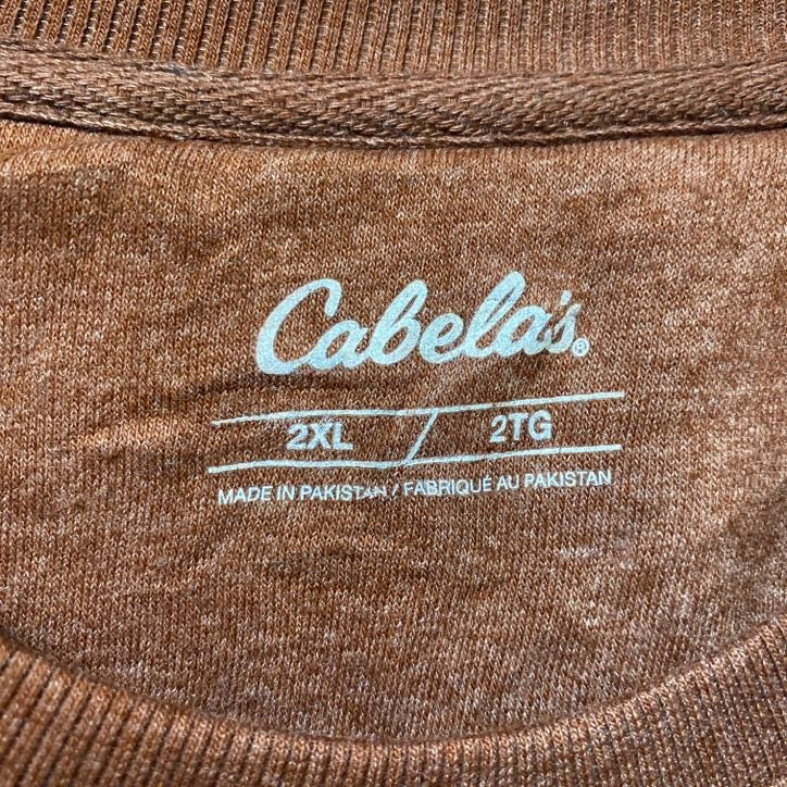 古着 used　Cabela's　カベラス　長袖プリントスウェット　トレーナー　茶色　ブラウン　ビッグシルエット　XXLサイズ