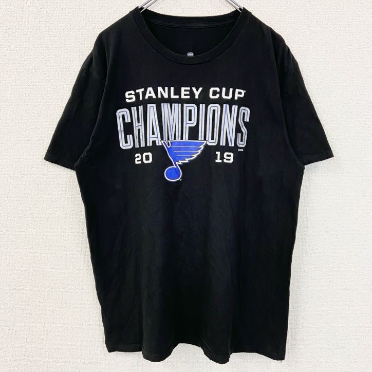 NHL　半袖クルーネックTシャツ　バックプリント　スタンレーカップ　ホッケー　黒　ブラック　春夏服　Lサイズ　古着