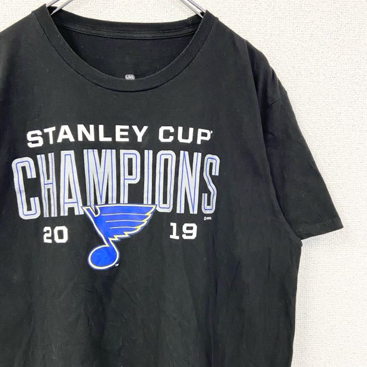 NHL　半袖クルーネックTシャツ　バックプリント　スタンレーカップ　ホッケー　黒　ブラック　春夏服　Lサイズ　古着