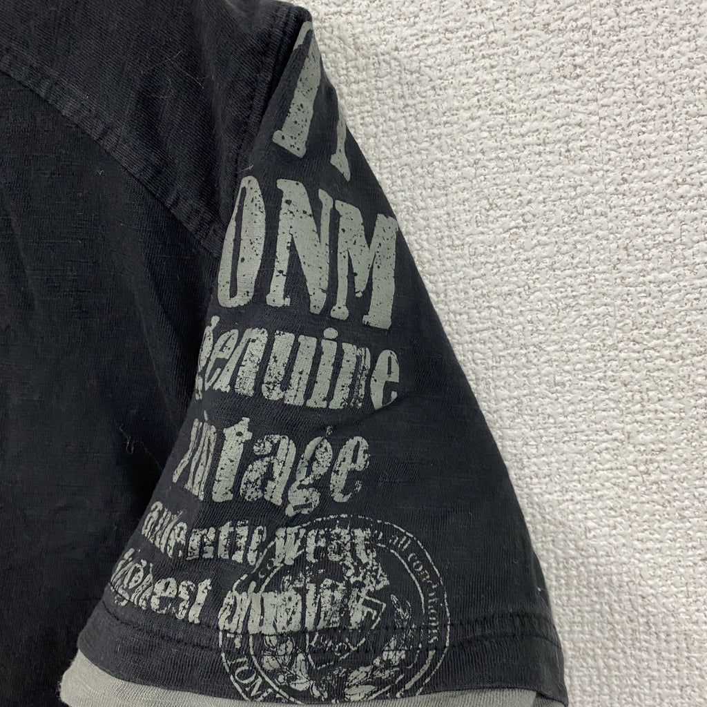 FORTITUDE　半袖リメイクTシャツ　ヘンリーネック　編み込み加工　黒　ブラック　Lサイズ　古着