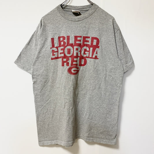 古着 used　Champion　チャンピオン　半袖クルーネックロゴプリントTシャツ　グレー　GEORGIA　ロゴ刺繡　Lサイズ