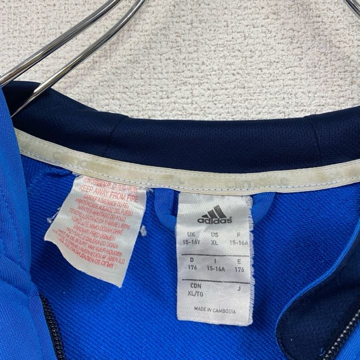adidas　アディダス　トラックジャケット/ジャージ　フーディ　バイカラー　青　ブルー　XLサイズ　古着