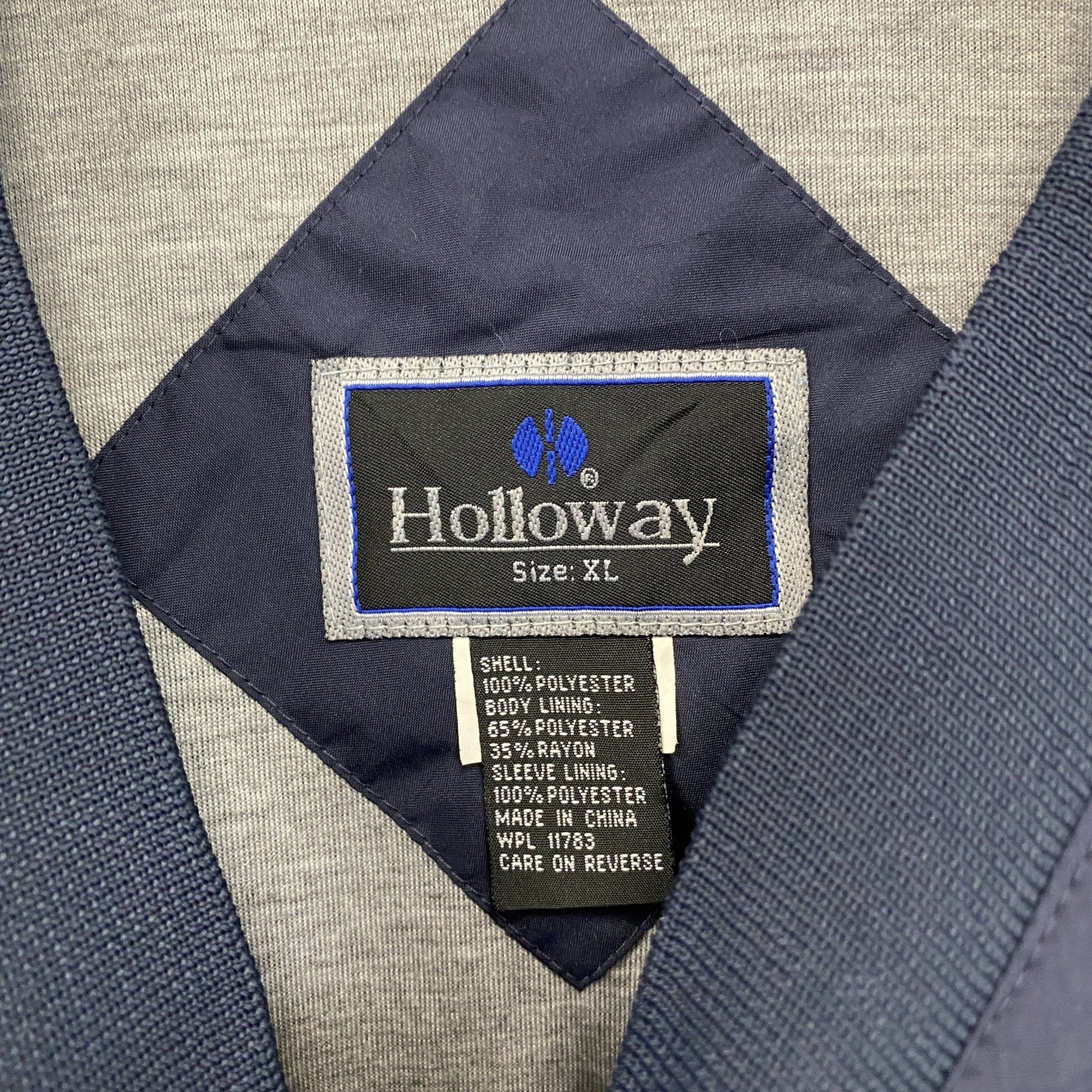 90s　Holloway　ホロウェイ　プルオーバージャケット　Vネック　英字プリント　ヴィンテージ　紺　ネイビー　XLサイズ ウインドブレーカー ナイロンアウター メンズ 古着