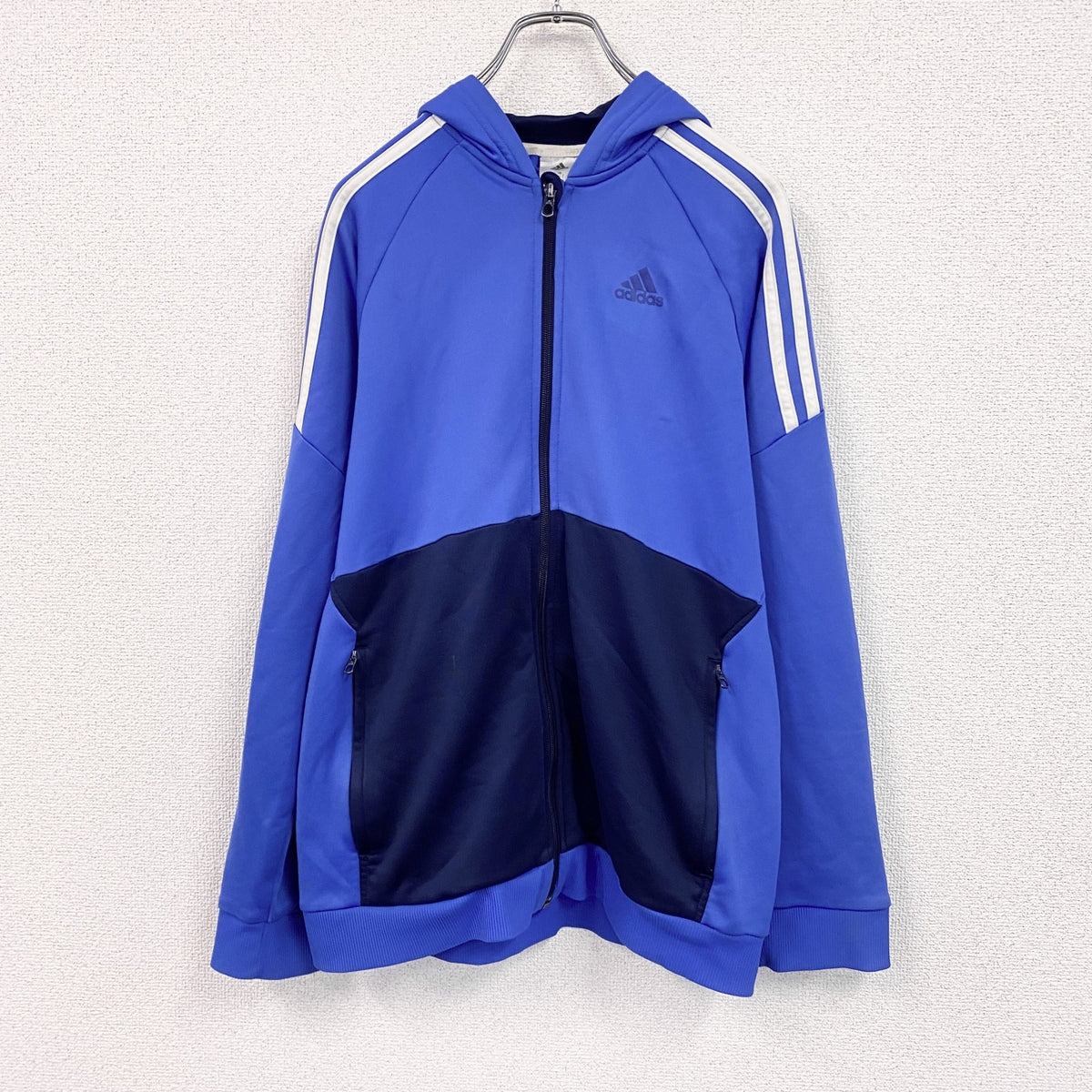 adidas　アディダス　トラックジャケット/ジャージ　フーディ　バイカラー　青　ブルー　XLサイズ　古着