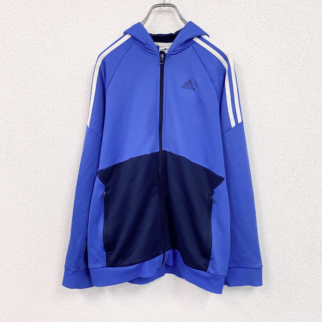 adidas　アディダス　トラックジャケット/ジャージ　フーディ　バイカラー　青　ブルー　XLサイズ　古着
