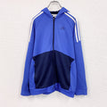adidas　アディダス　トラックジャケット/ジャージ　フーディ　バイカラー　青　ブルー　XLサイズ　古着