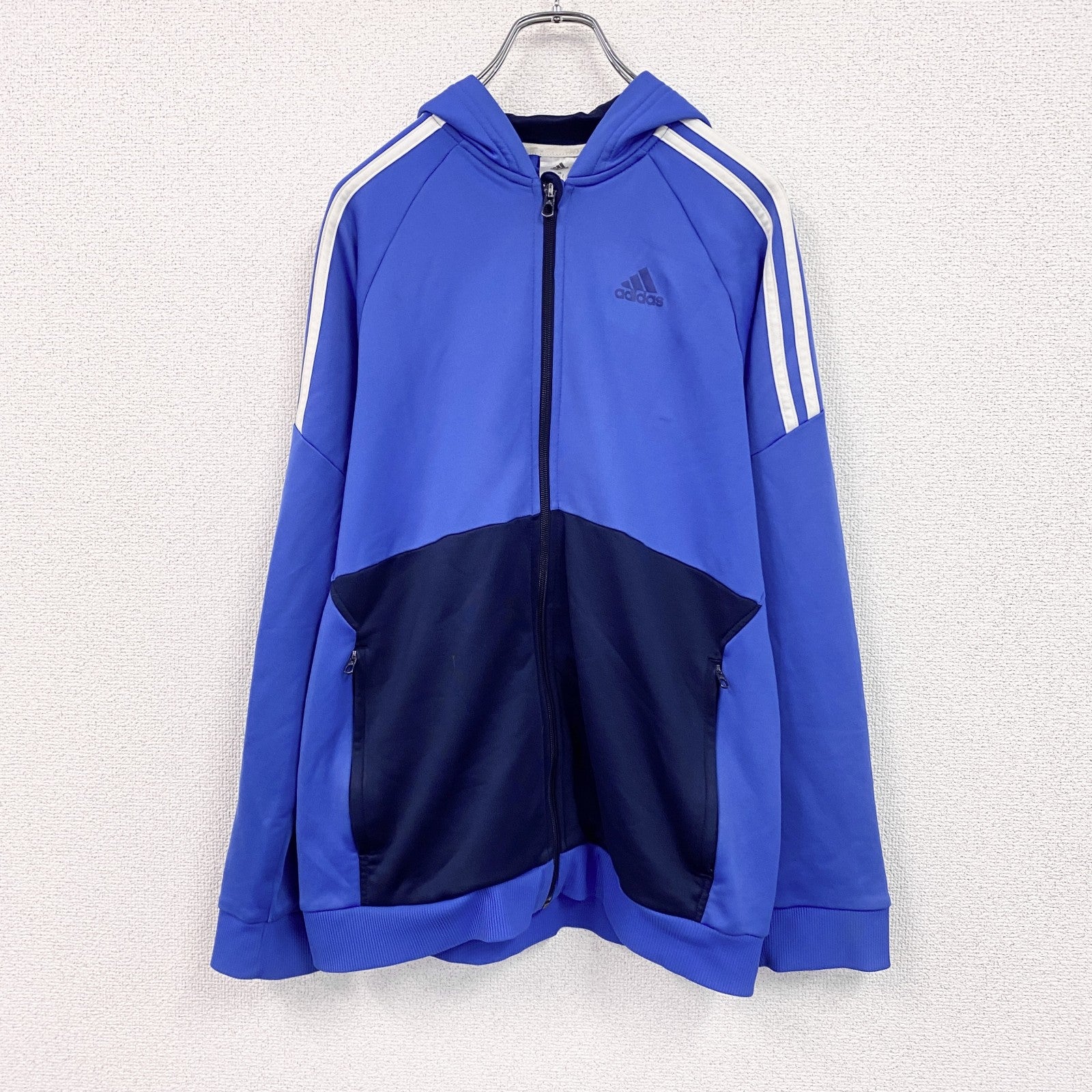 adidas　アディダス　トラックジャケット/ジャージ　フーディ　バイカラー　青　ブルー　XLサイズ　古着