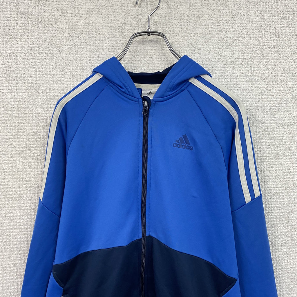 adidas　アディダス　トラックジャケット/ジャージ　フーディ　バイカラー　青　ブルー　XLサイズ　古着